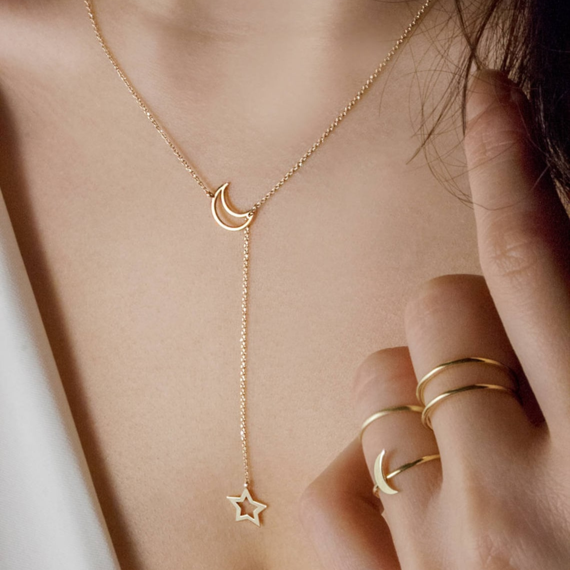 Mond und Stern - Lariat Style Halskette