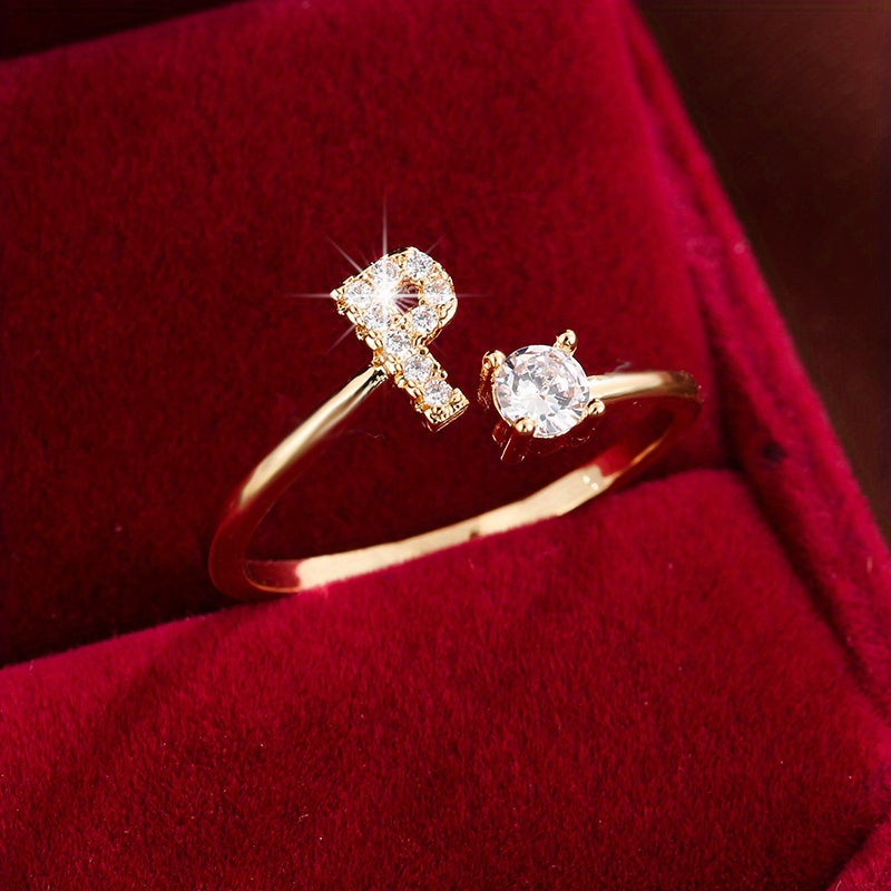 Nova – Moderner Offener Ring mit Initiale und Zirkonia