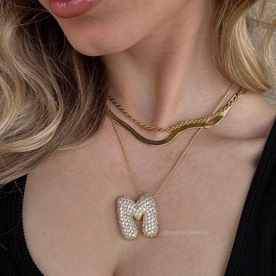 Bubble Initial Diamant Halskette