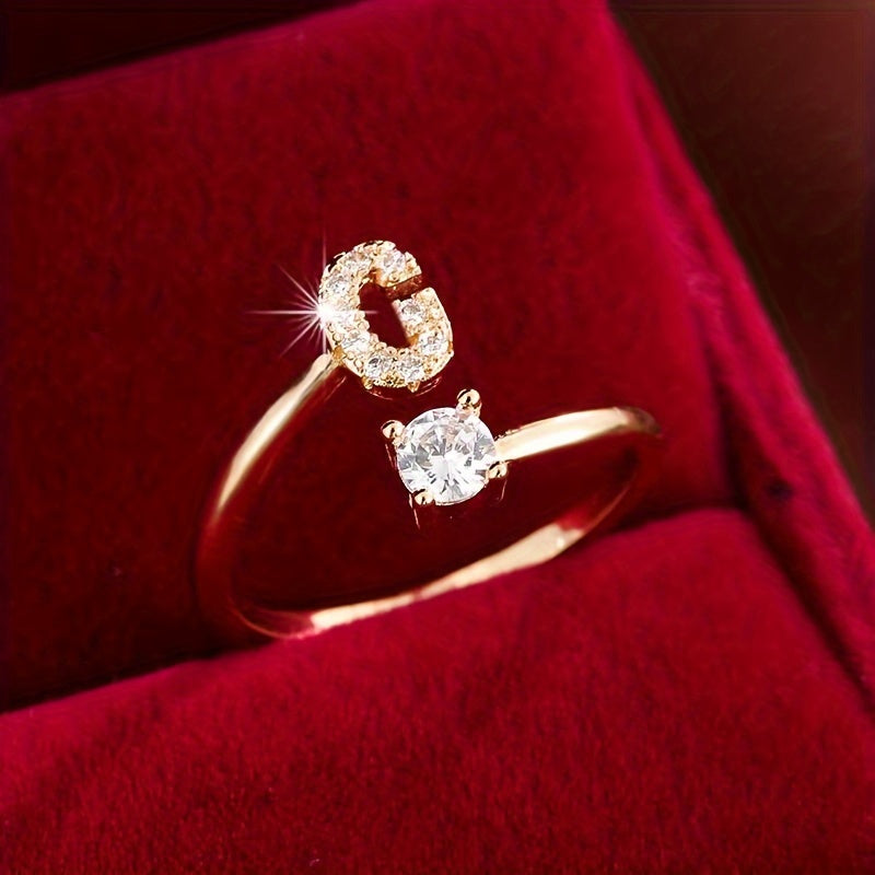 Nova – Moderner Offener Ring mit Initiale und Zirkonia