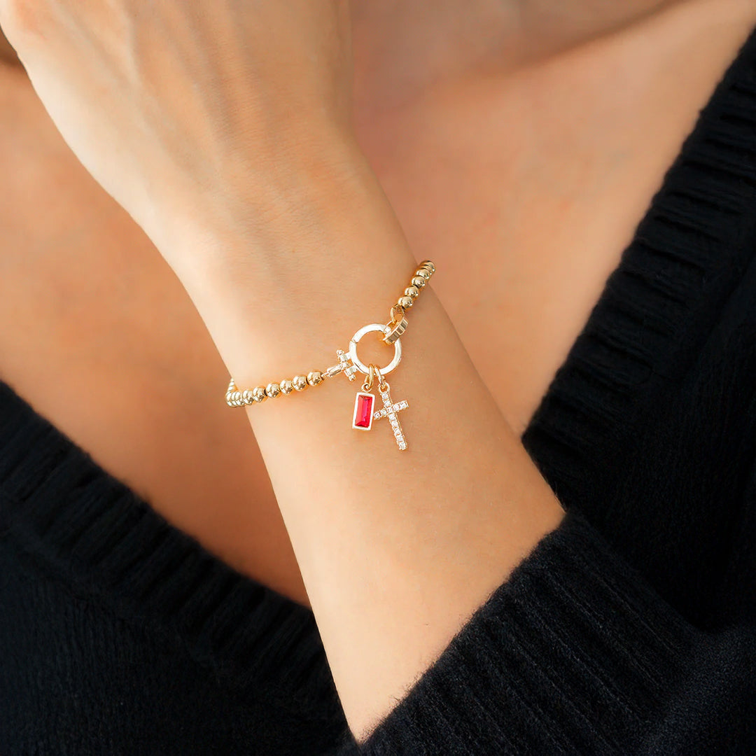 Eli – Geburtsstein-Armband mit Kreuzanhänger