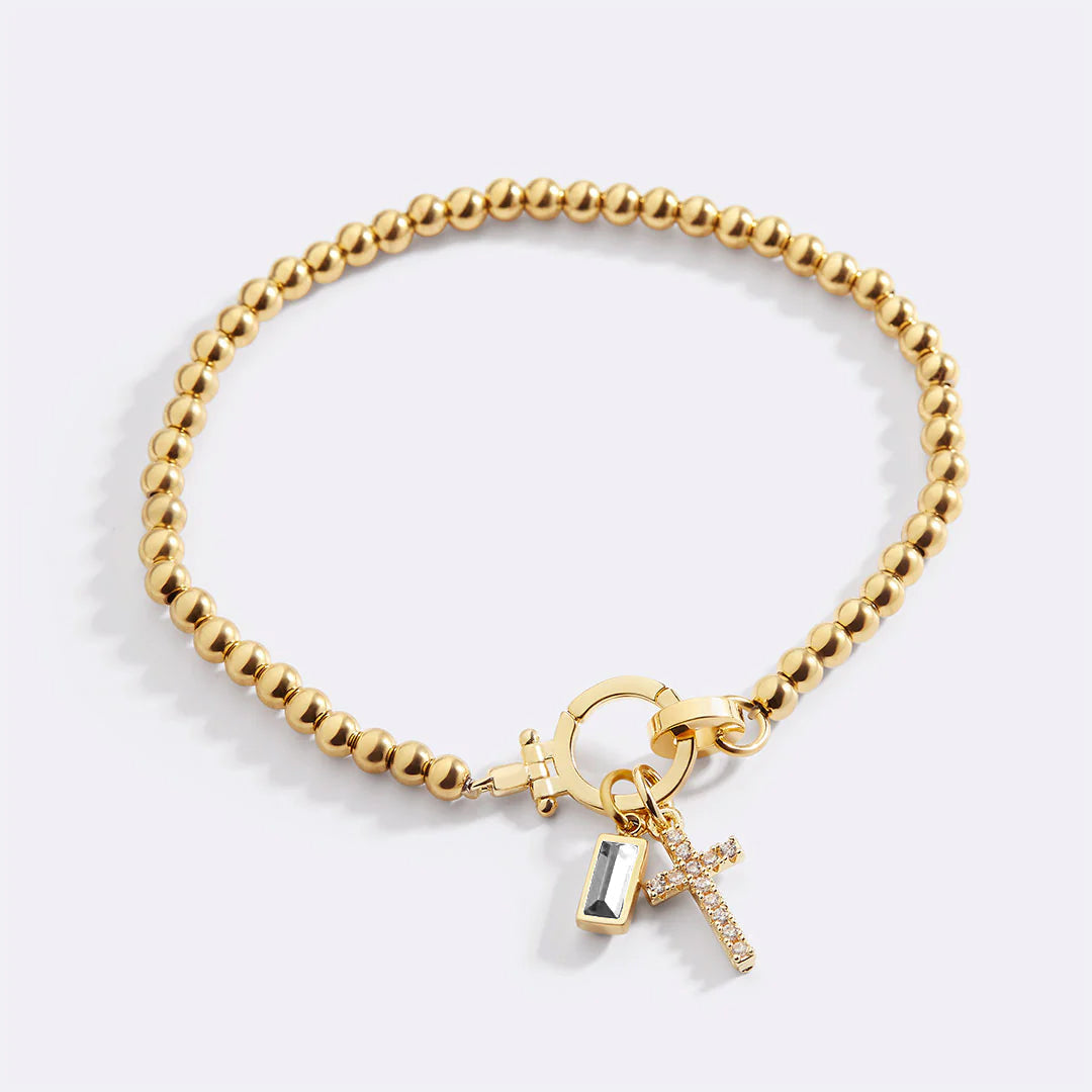 Eli – Geburtsstein-Armband mit Kreuzanhänger