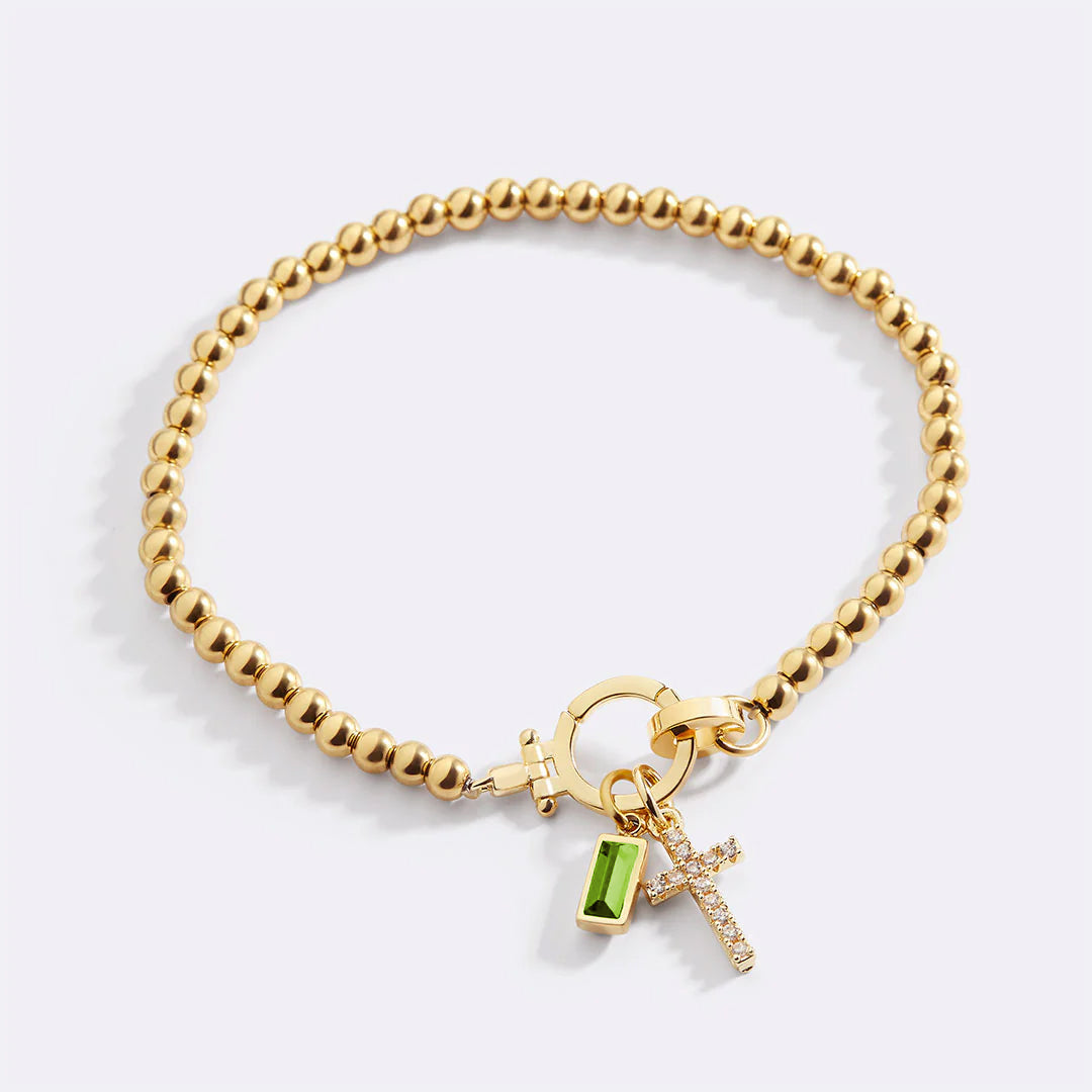 Eli – Geburtsstein-Armband mit Kreuzanhänger