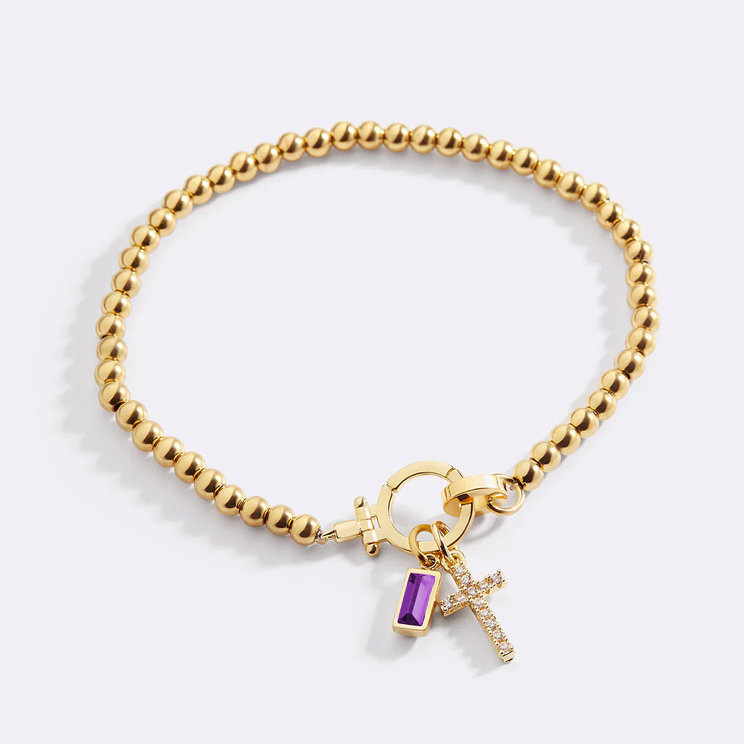 Eli – Geburtsstein-Armband mit Kreuzanhänger