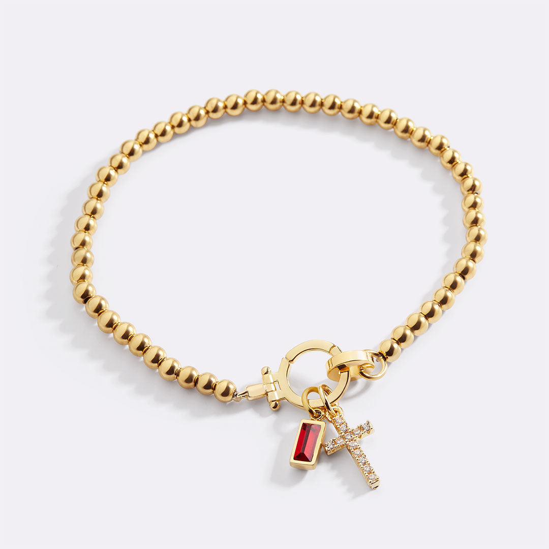 Eli – Geburtsstein-Armband mit Kreuzanhänger