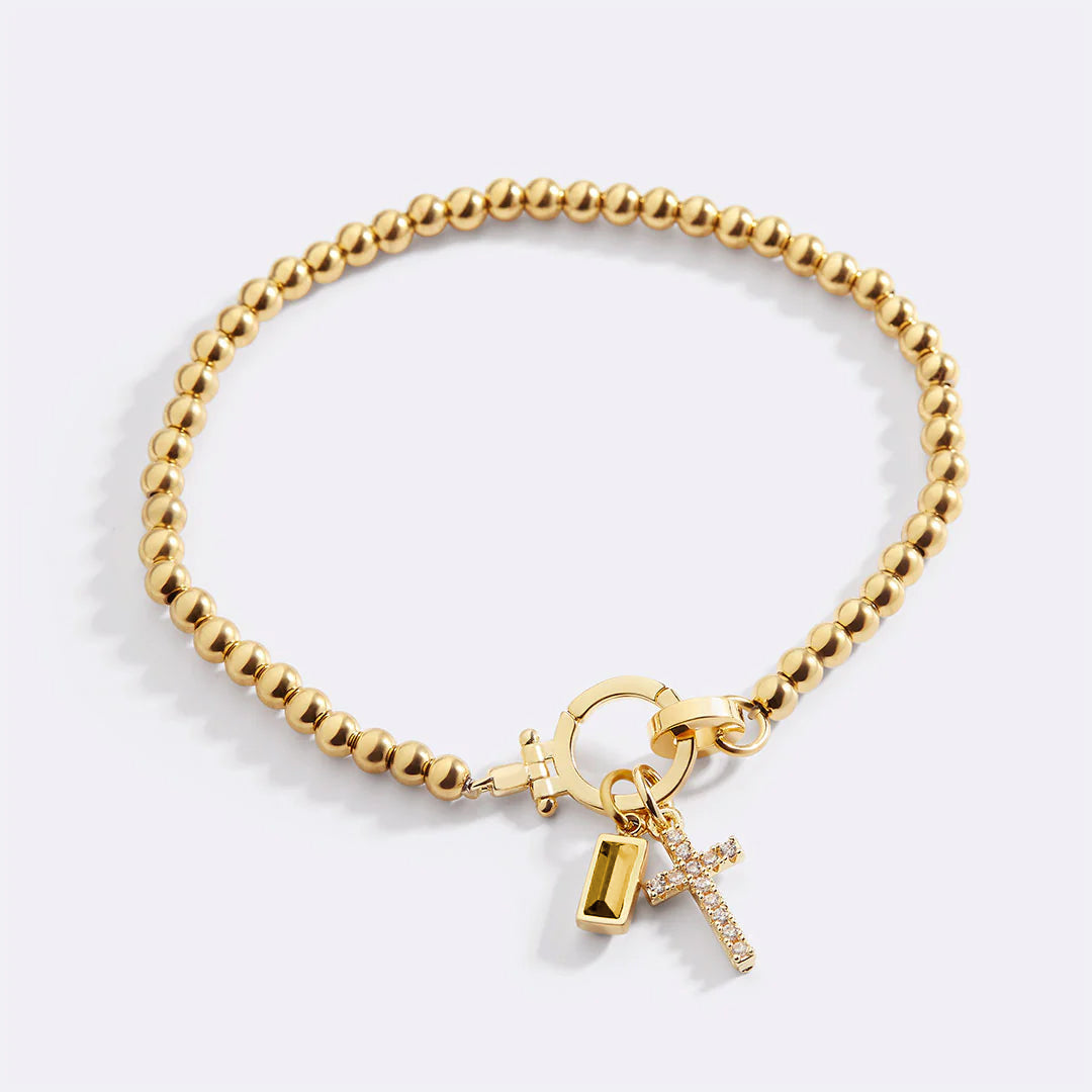 Eli – Geburtsstein-Armband mit Kreuzanhänger