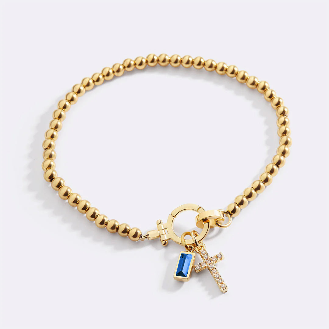 Eli – Geburtsstein-Armband mit Kreuzanhänger