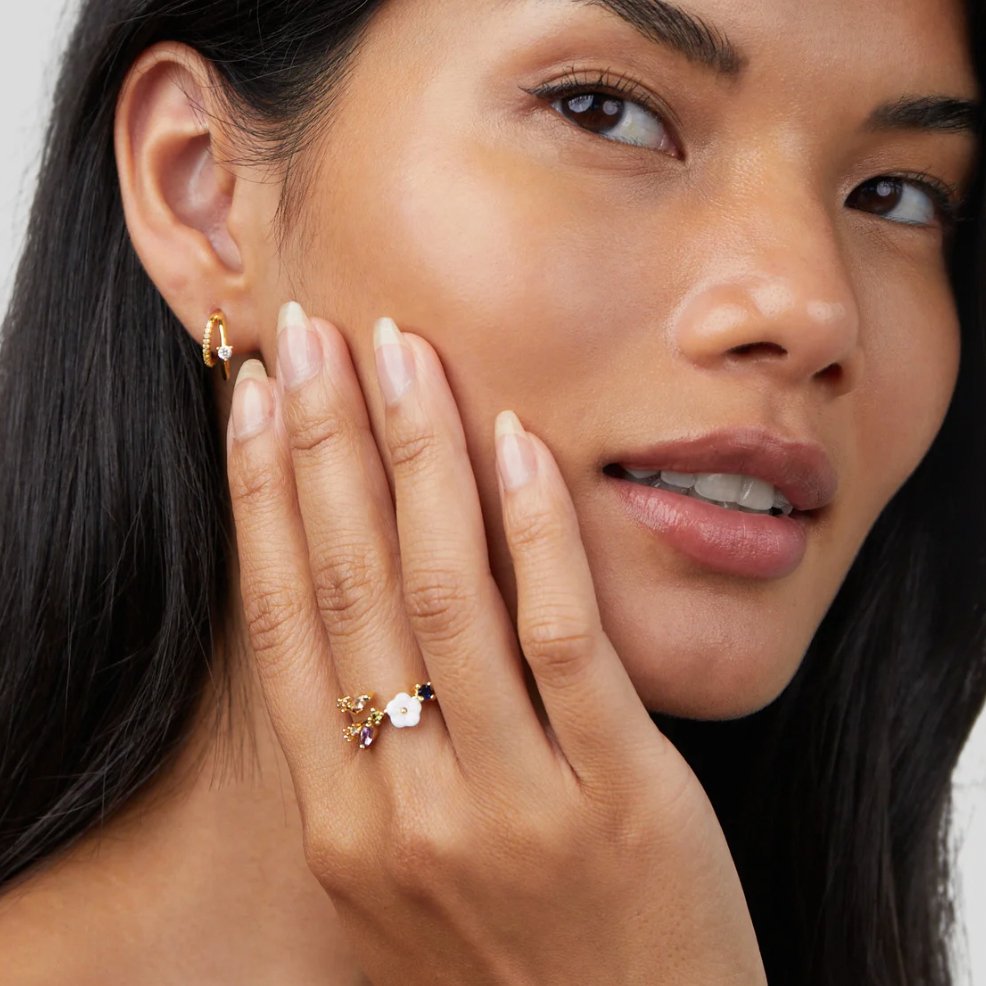 Leah - Kristallweißer Blüten-Goldring