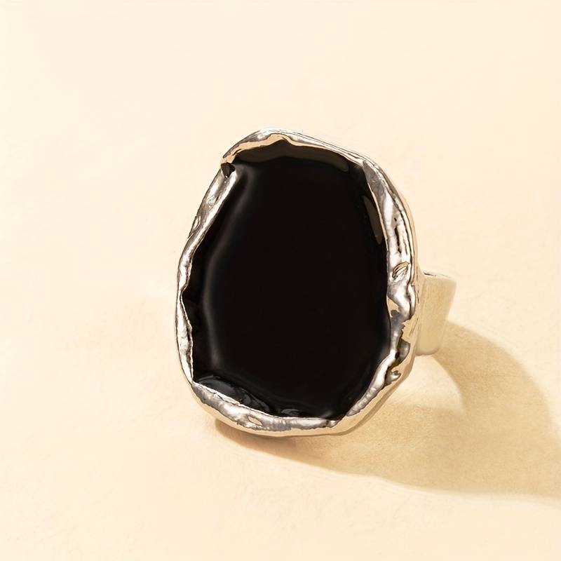 Vintage Schwarzer Stein Übergroßer Ring - Vintage Übertriebener Schwarzer Ring