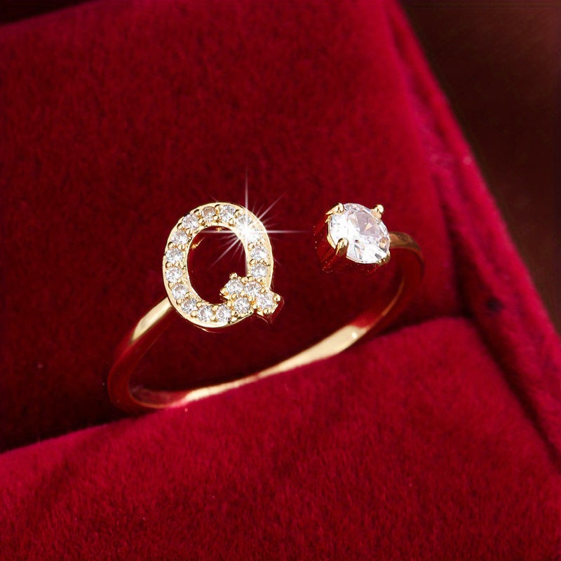 Nova – Moderner Offener Ring mit Initiale und Zirkonia