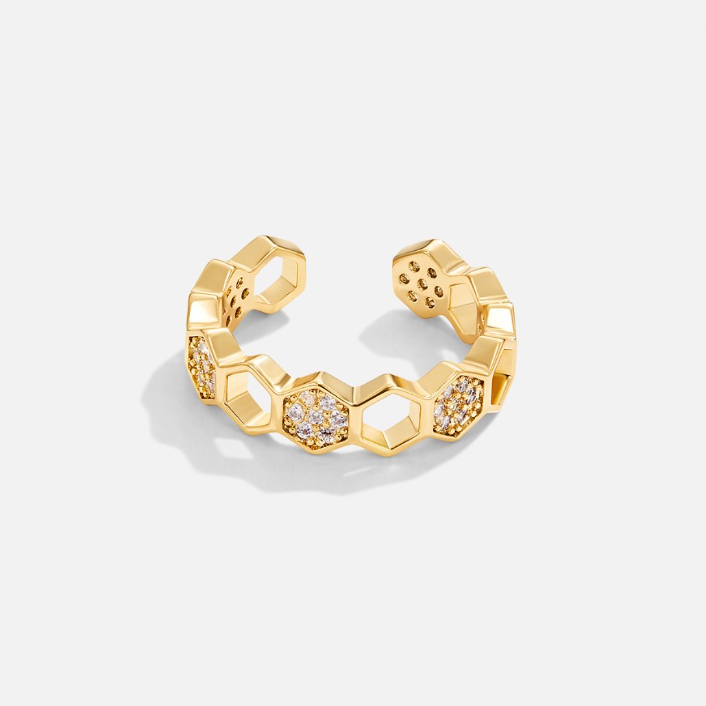 Melina – Ring Strahlen aus Honig in Gold und Kristall