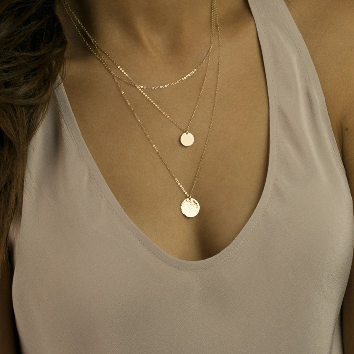 Rundes Anhänger-Set - 3-Lagen-Scheiben-Halskette