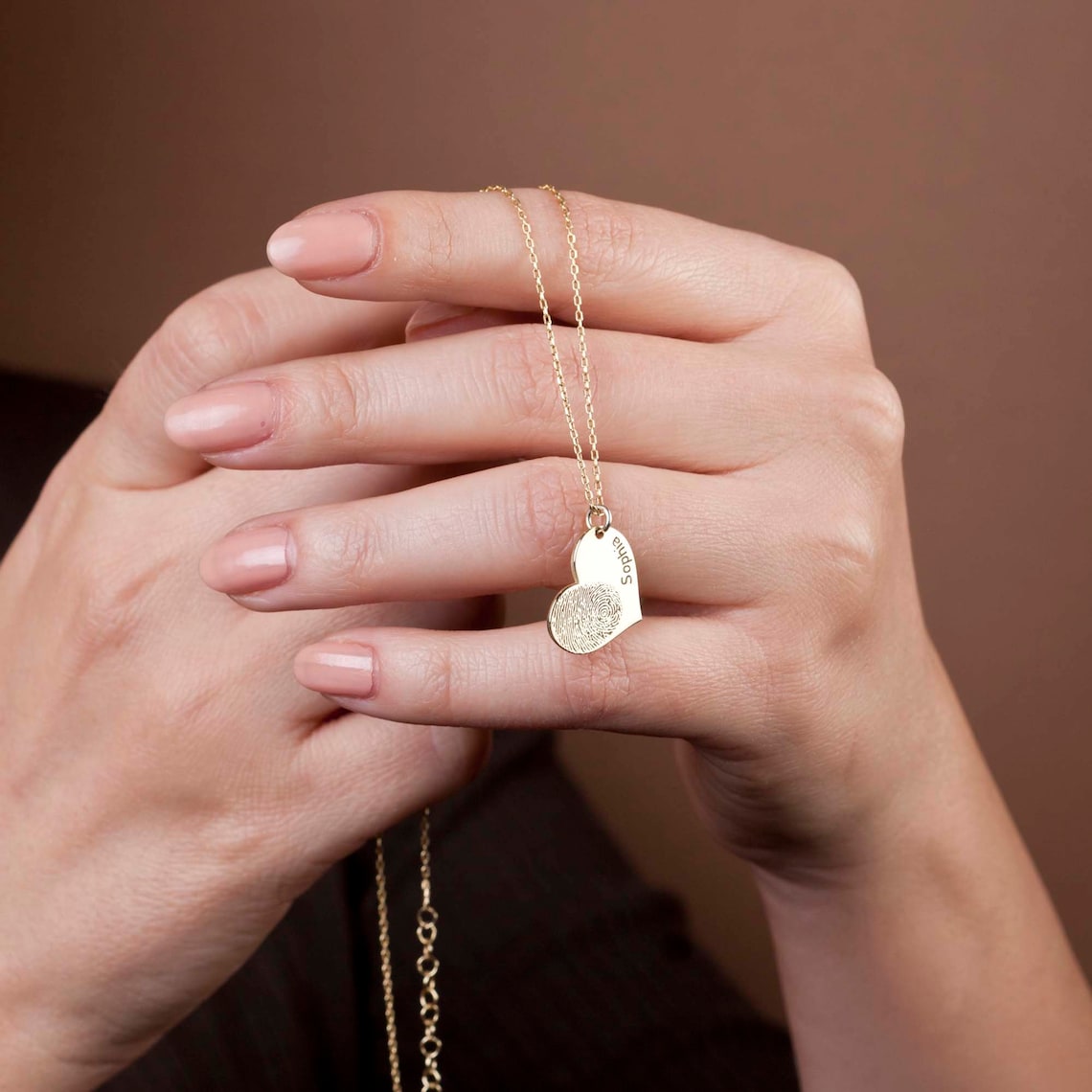 Herz Fingerabdruck - Benutzerdefinierte Name Halskette