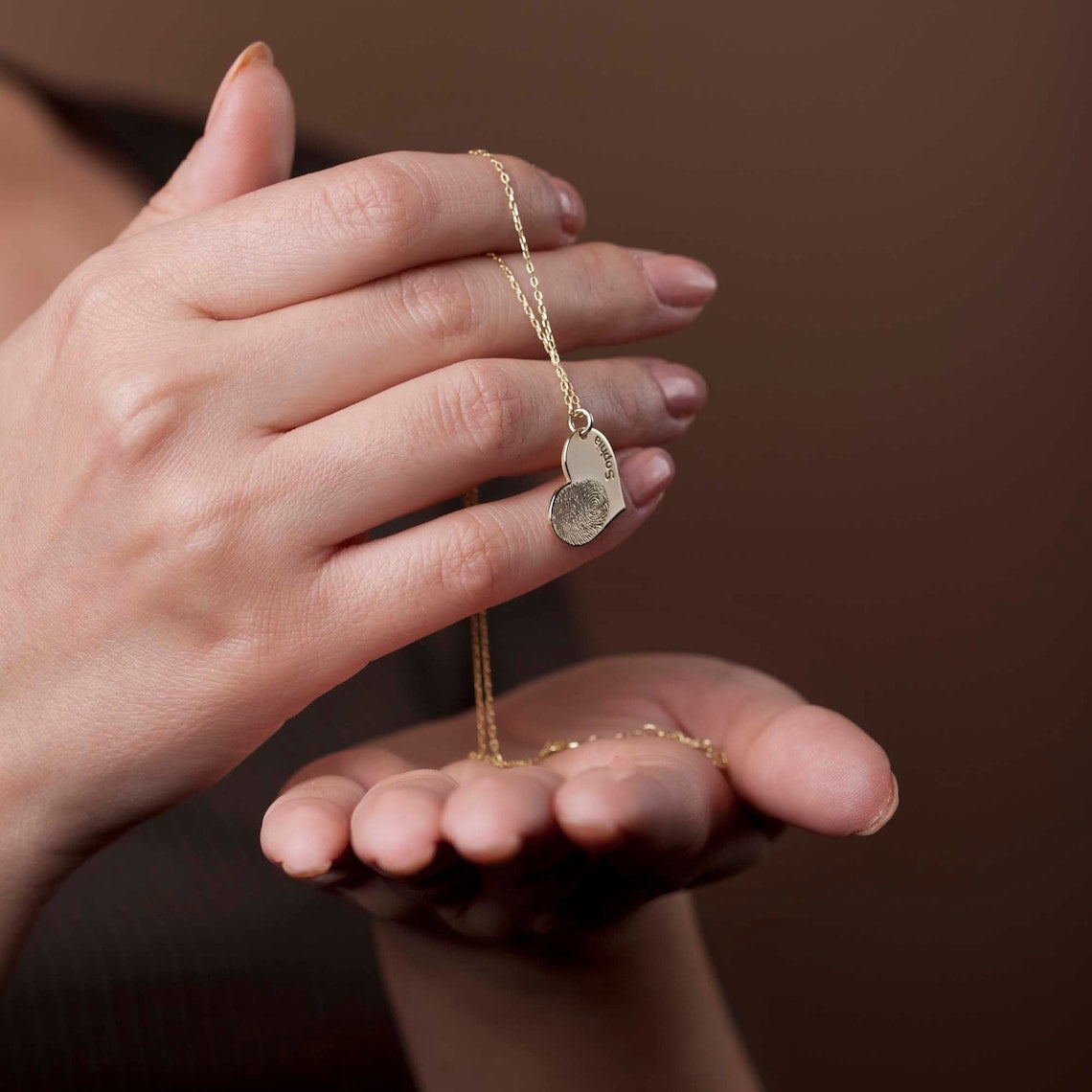 Herz Fingerabdruck - Benutzerdefinierte Name Halskette