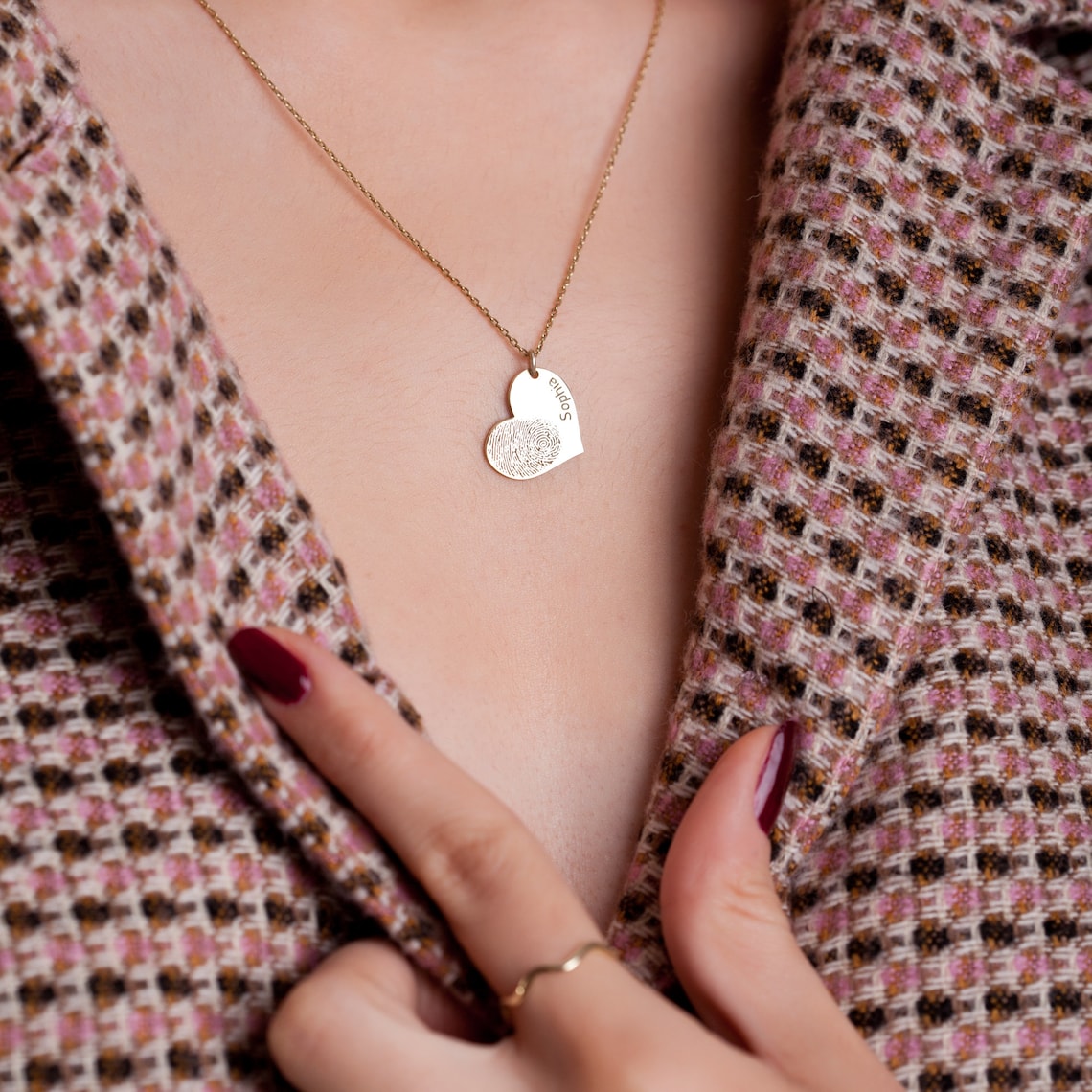 Herz Fingerabdruck - Benutzerdefinierte Name Halskette