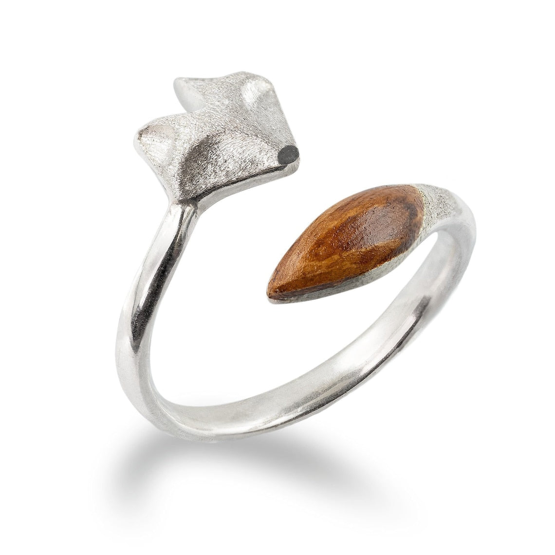 Verstellbarer Fuchsring aus Holz - Fuchsgesicht Silberring