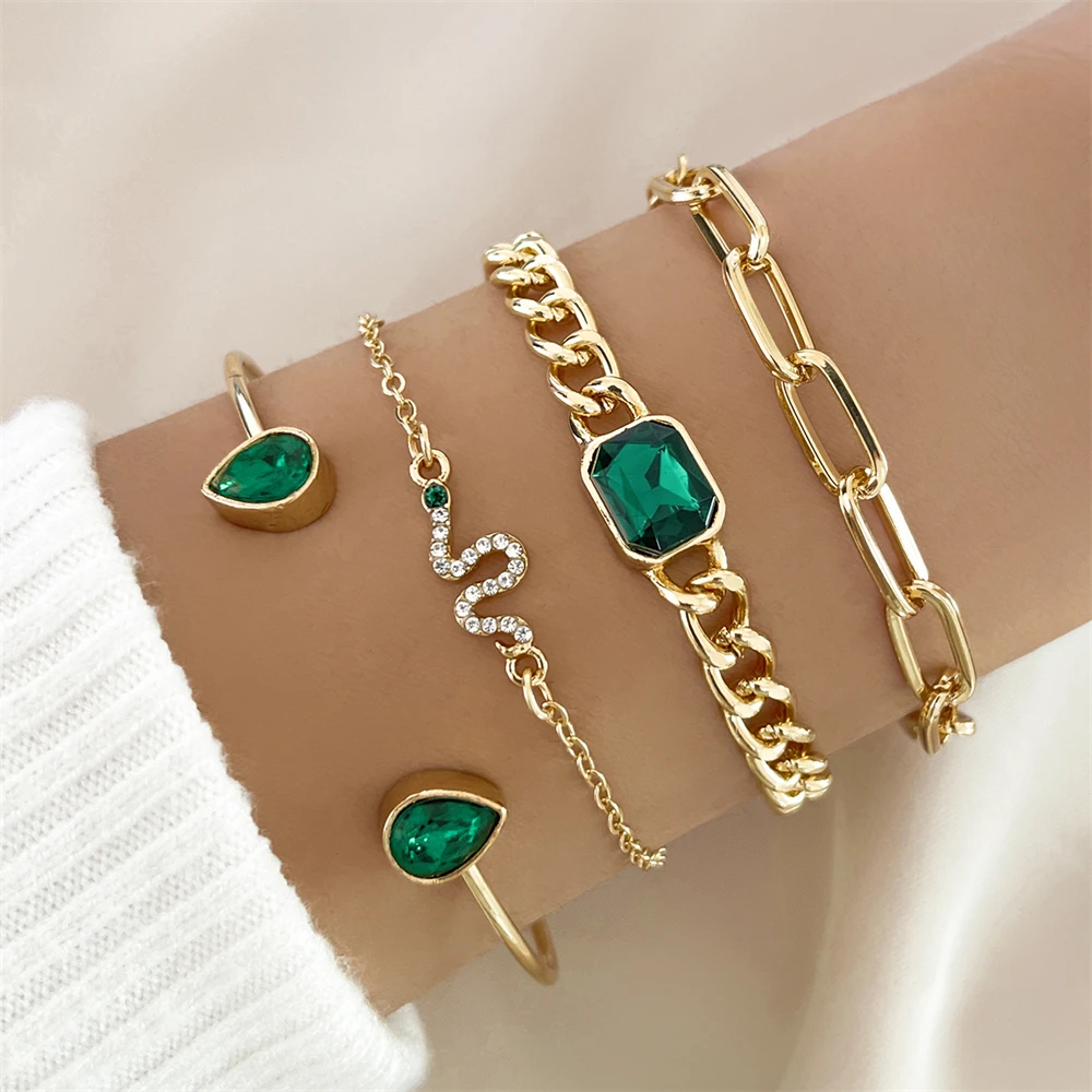 Jade – Set Armbänder Grüne Kristalle