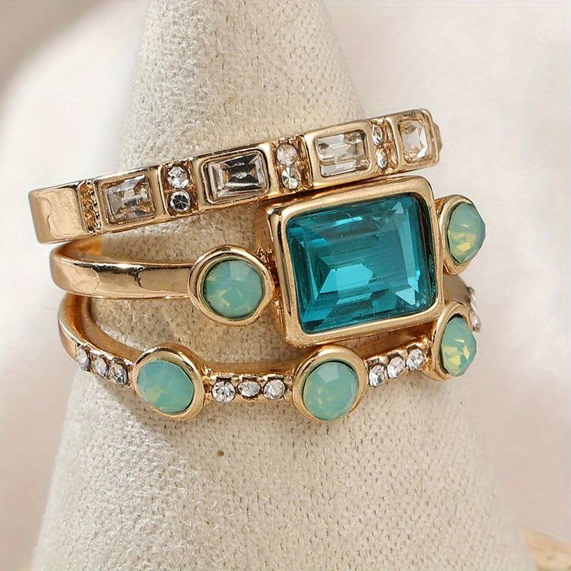 Rhea – Set von Vintage-Ringen mit blauem Kristall