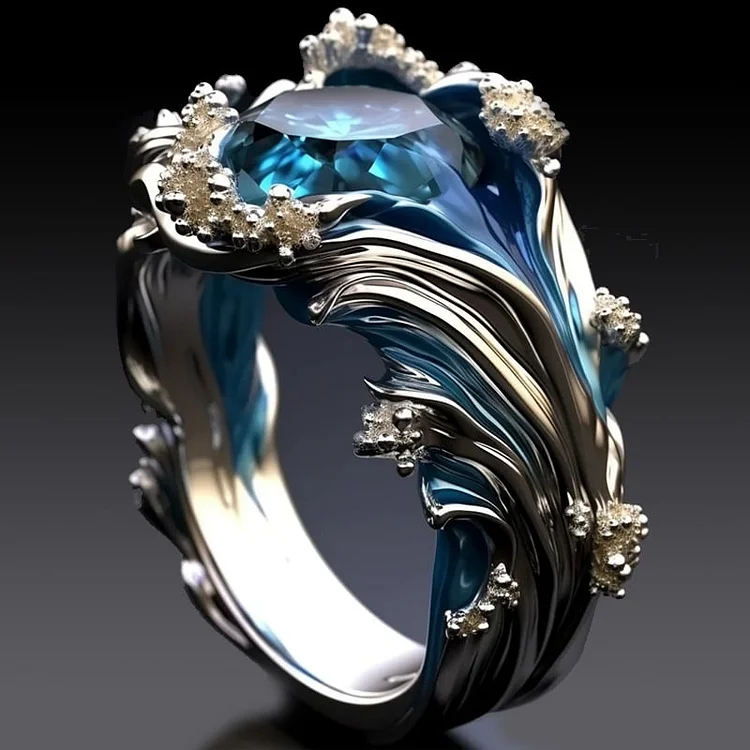 Jessa – Ring Kristall Wellen des Ozeans Vintage