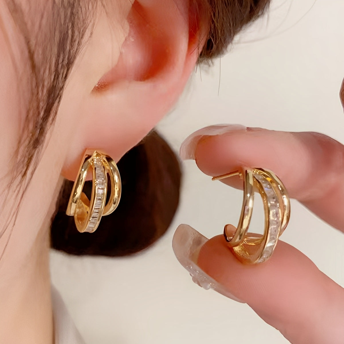 Valeria – Ohrringe Dreifach Reifen in Gold