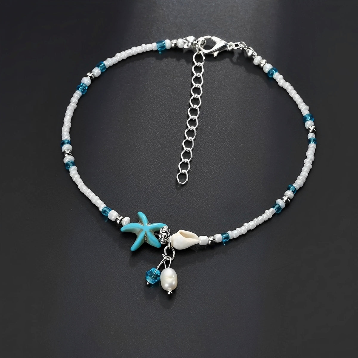 Isla – Knöchelarmband Stern & Muschel mit Natursteinen