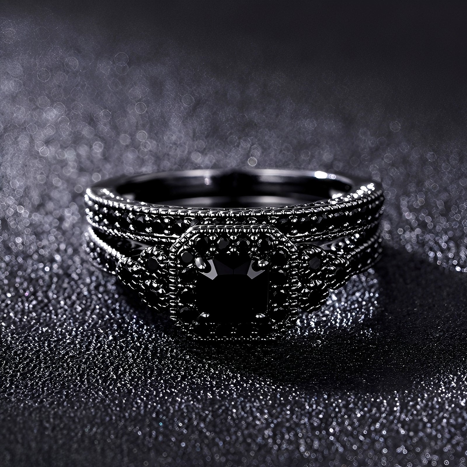Adrian – Set Vintage-Ringe in Schwarz