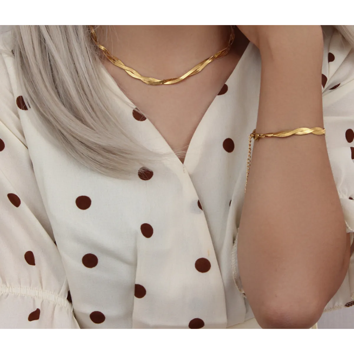 Alina – Set Halskette & Armband Elegant Vergoldet Verwoben