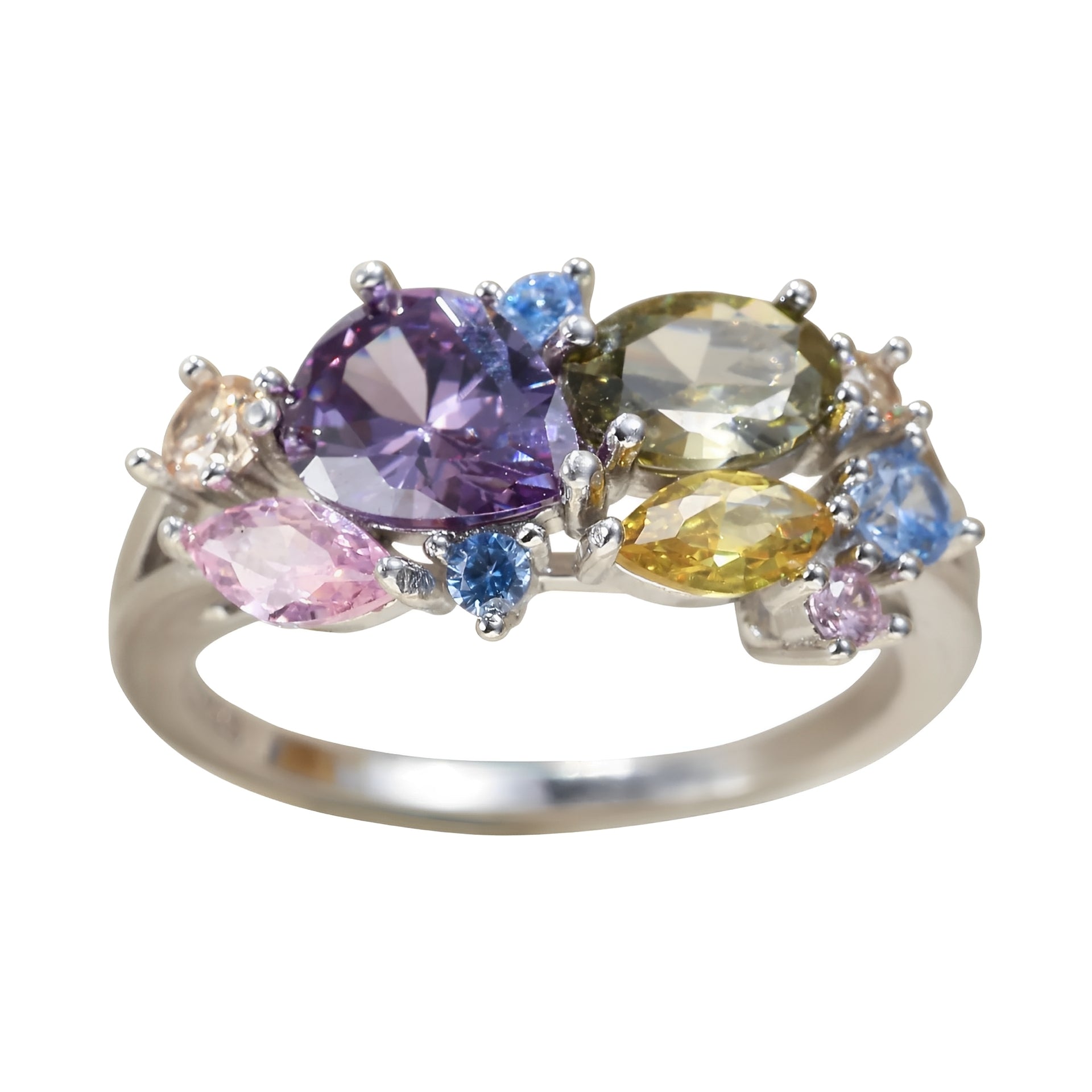 Clarine – Vintage Silberring mit bunten Kristallen