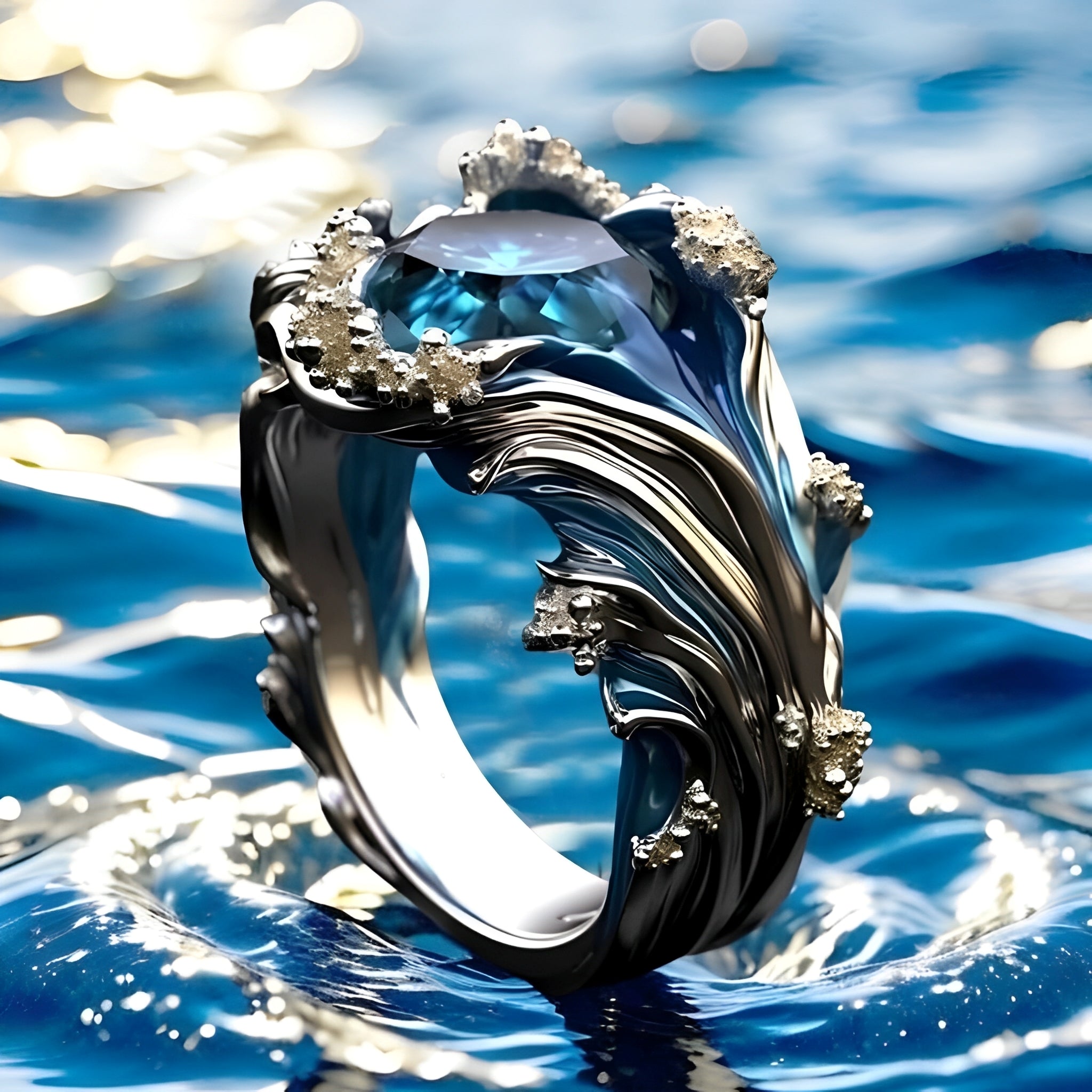 Jessa – Ring Kristall Wellen des Ozeans Vintage