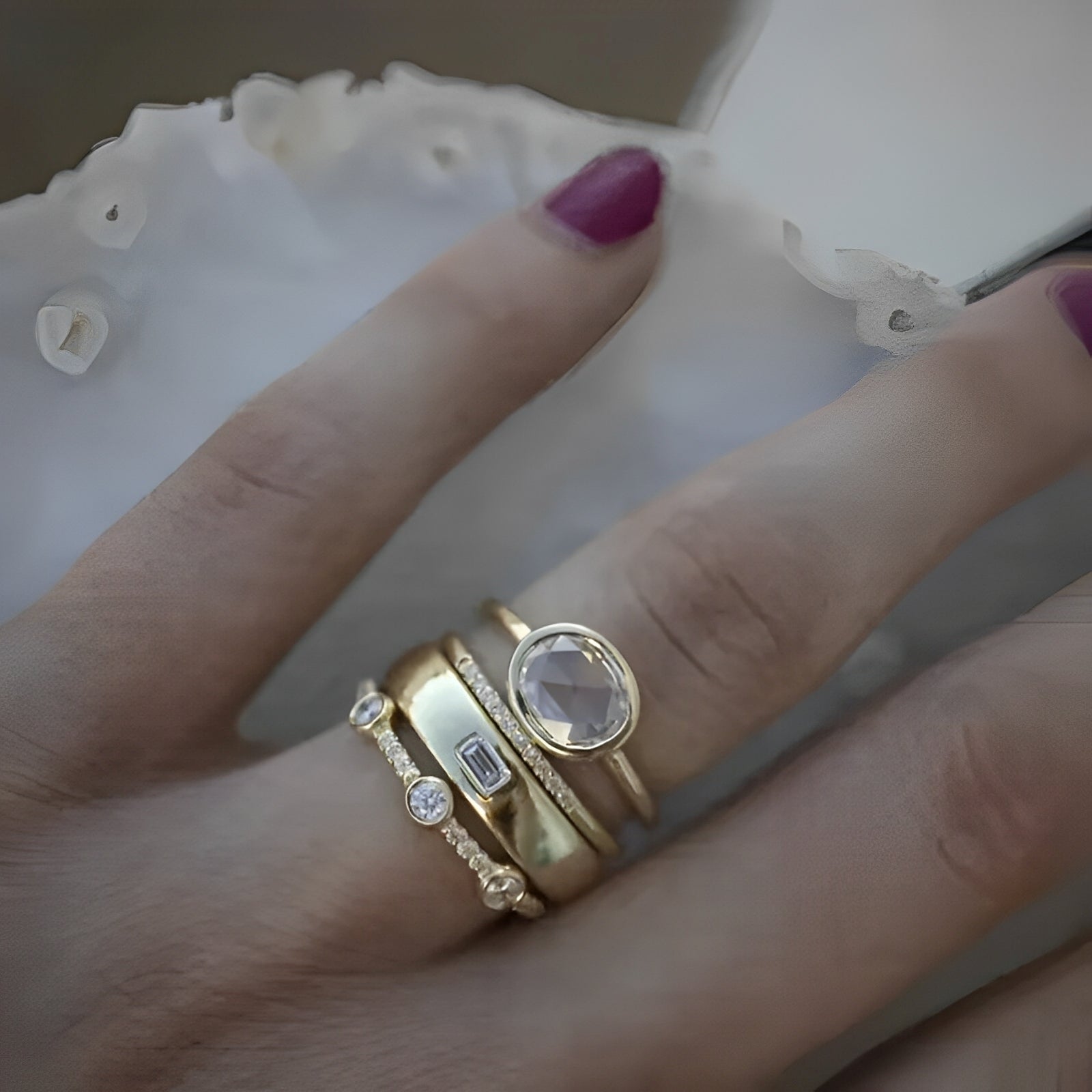 Sylvie – Set Vintage-Ringe in Gold mit Zirkonia