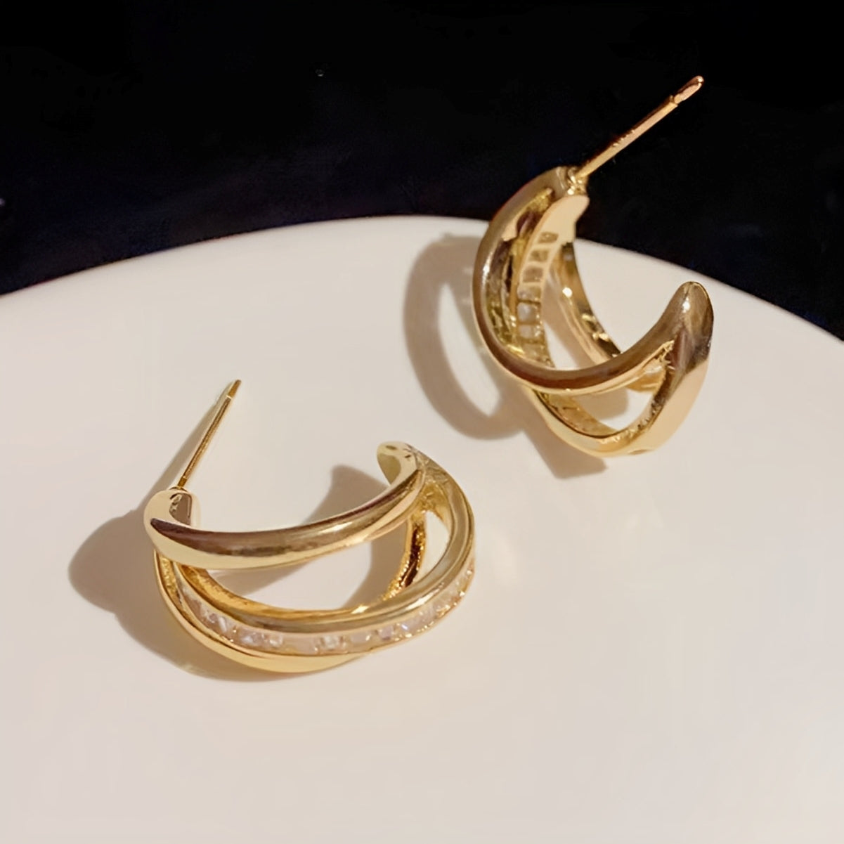 Valeria – Ohrringe Dreifach Reifen in Gold