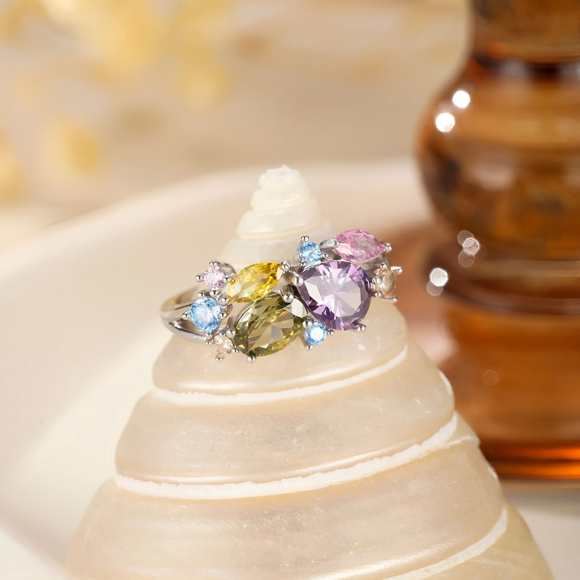 Clarine – Vintage Silberring mit bunten Kristallen