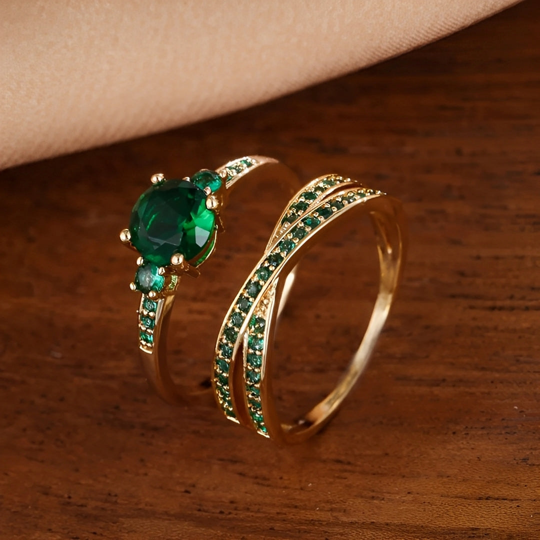 Ivy – Set Ringe mit Grünen Kristallen