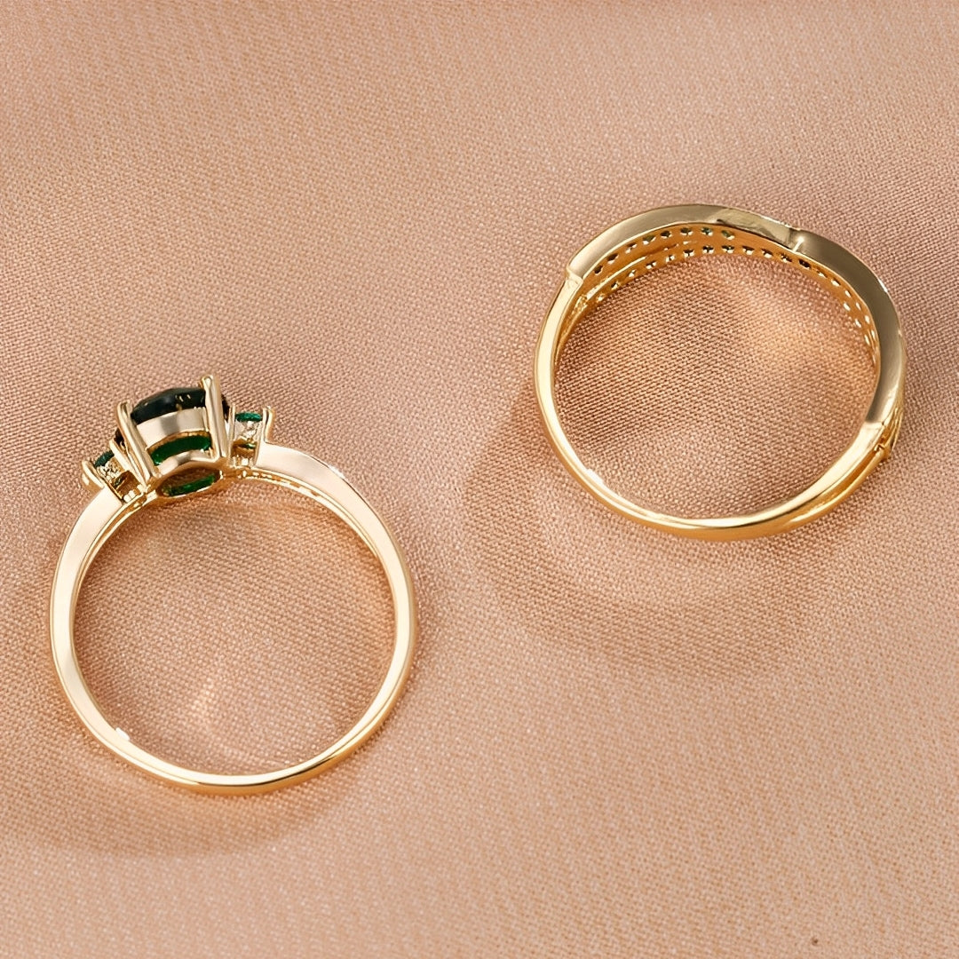 Ivy – Set Ringe mit Grünen Kristallen