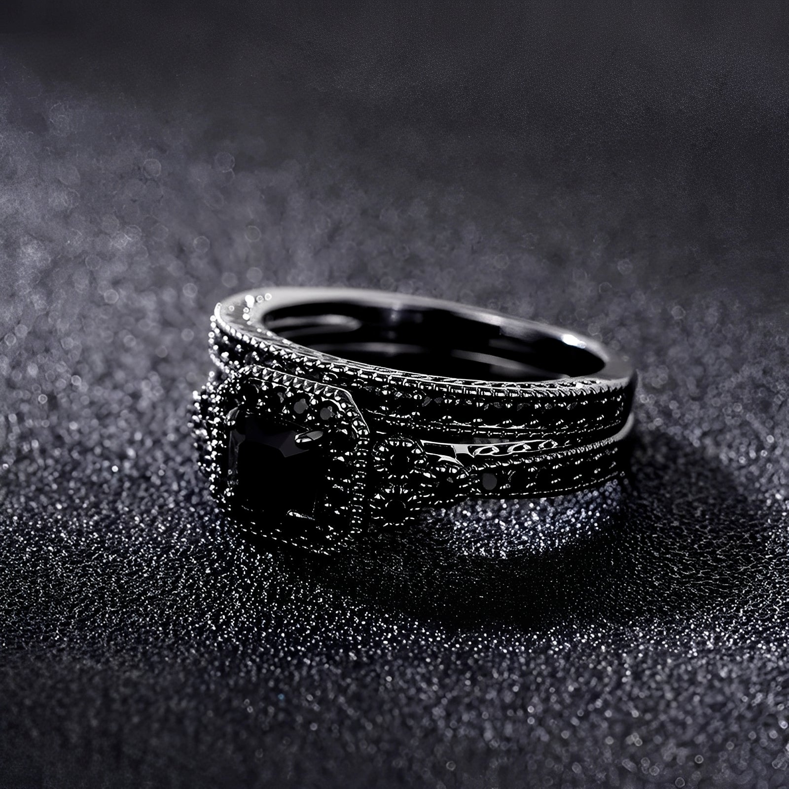 Adrian – Set Vintage-Ringe in Schwarz