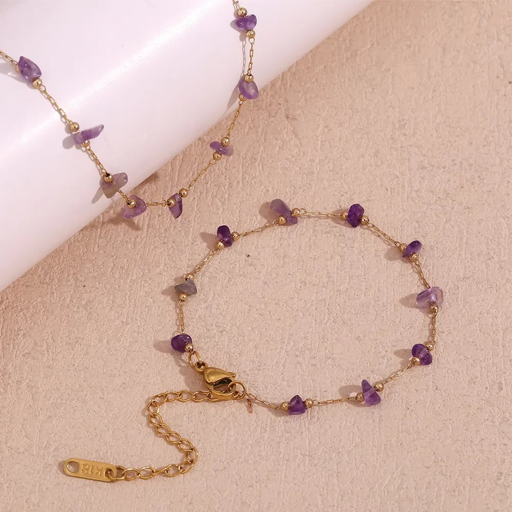 Myrtha – 18K vergoldetes Edelstahlarmband mit Amethyst