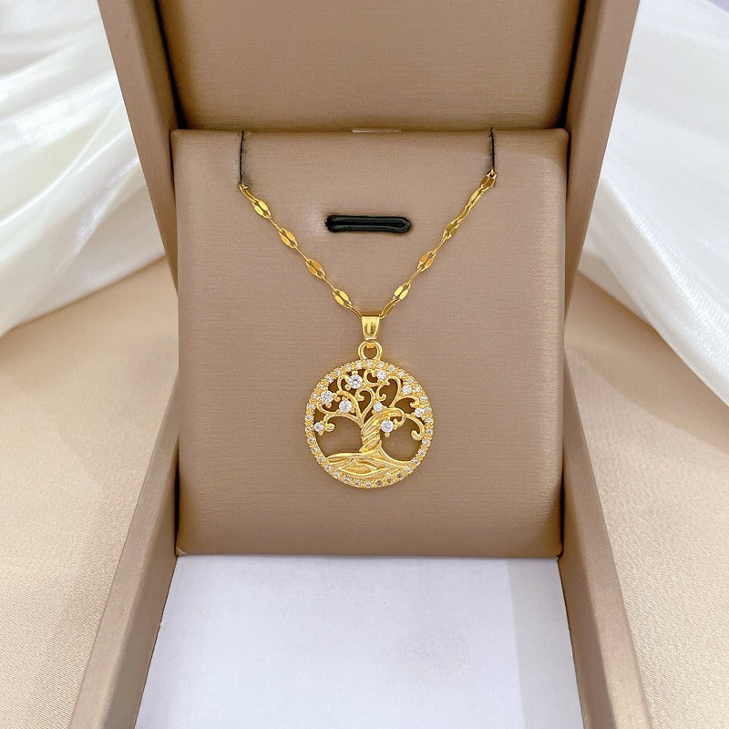 Samira – Halskette Goldener Lebensbaum mit Zirkonium