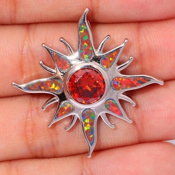 Yani – Kette Sonnenstrahl-Anhänger aus Feueropal & Granat