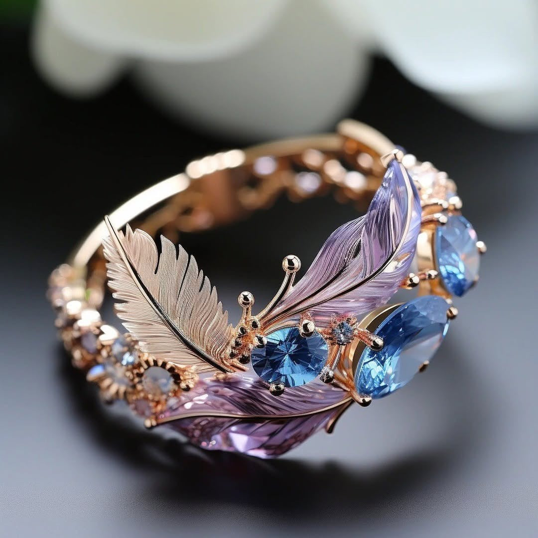Saphira – Vintage Exotische Feder Ring mit Kristall