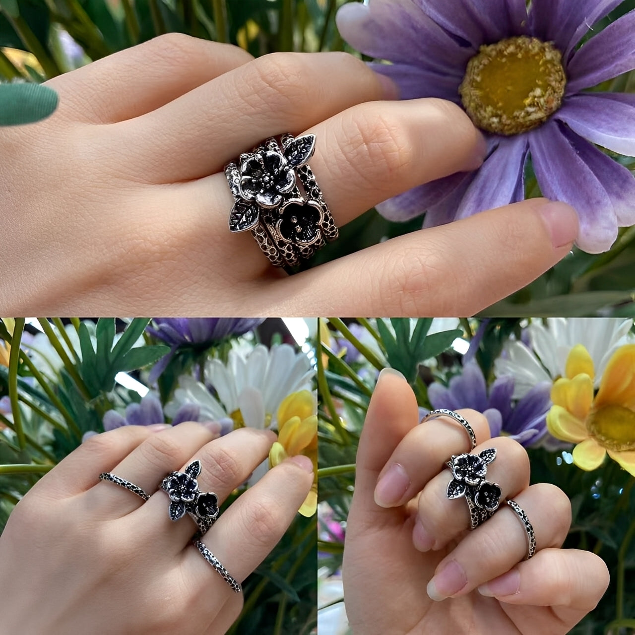 Camille – Eleganter Silberring Vintage Blume