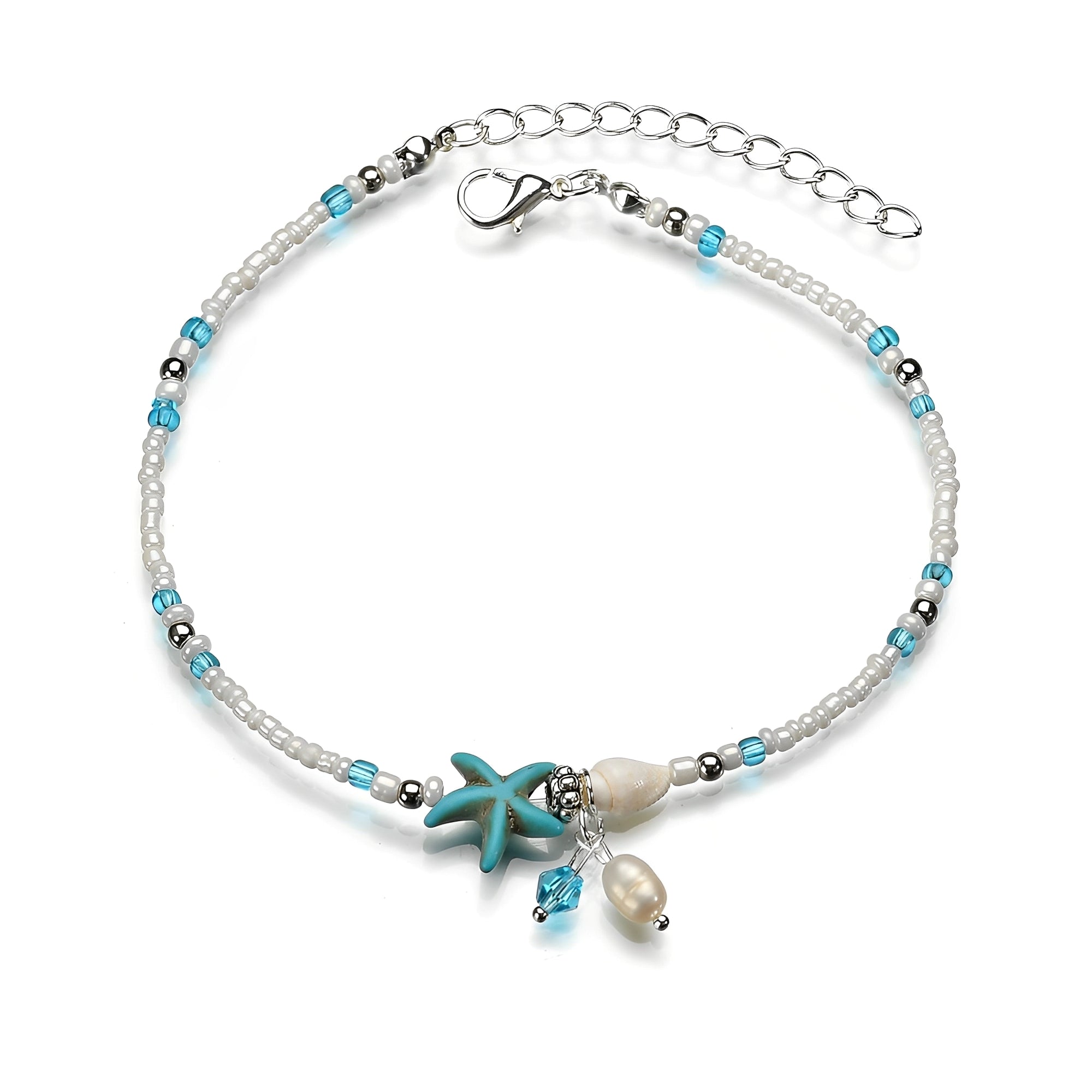 Isla – Knöchelarmband Stern & Muschel mit Natursteinen