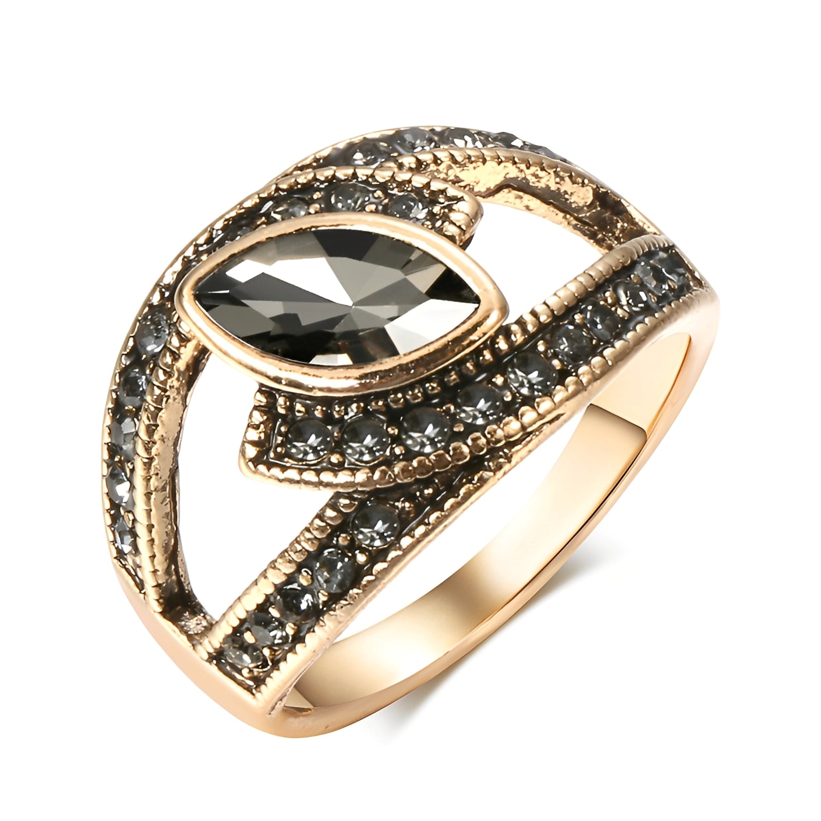 Sheena – Eleganter Ring mit Schwarzem Kristall