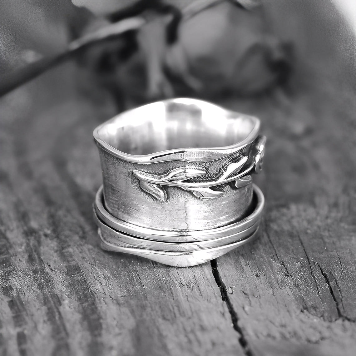 Vintage Rose Blumen Ring in Silber