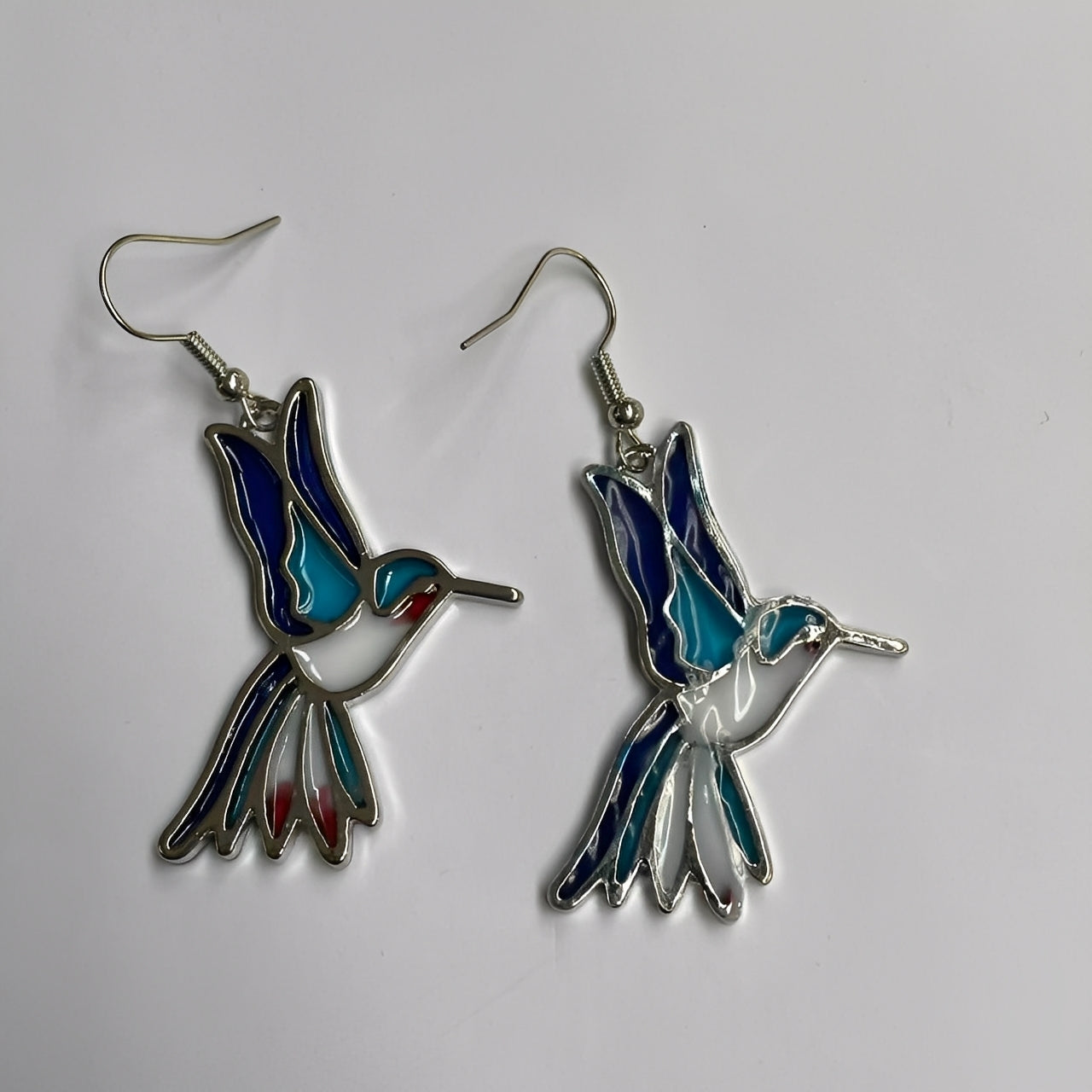 Amandine – Vintage-Ohrringe Kolibri Blaue Emaille
