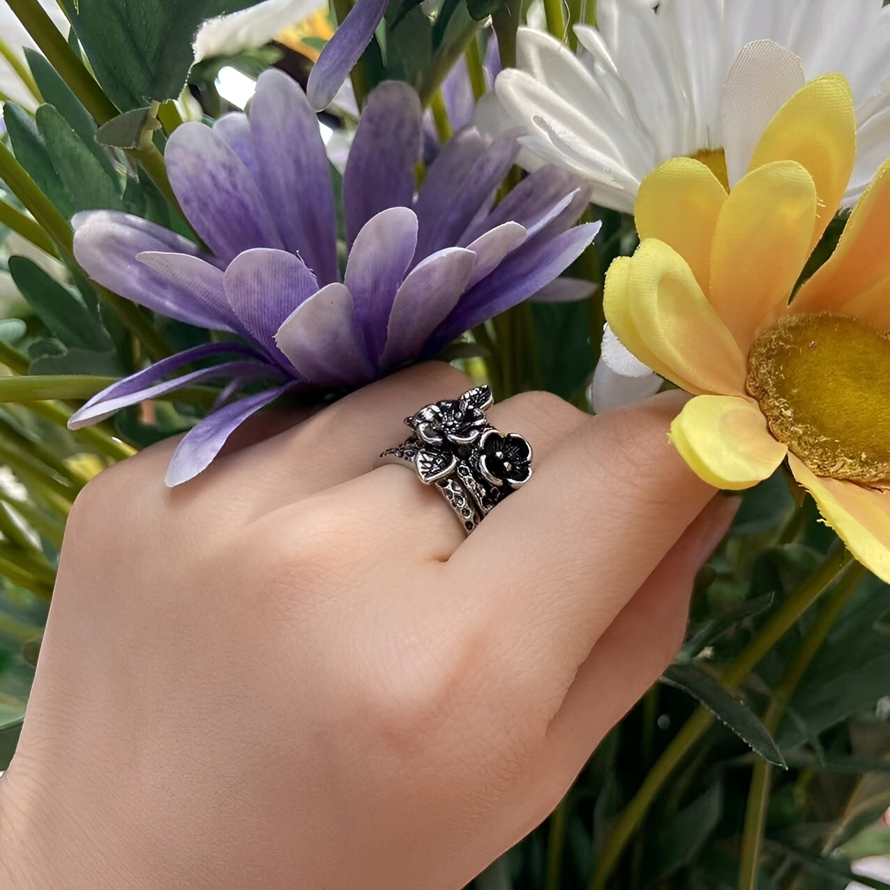 Camille – Eleganter Silberring Vintage Blume