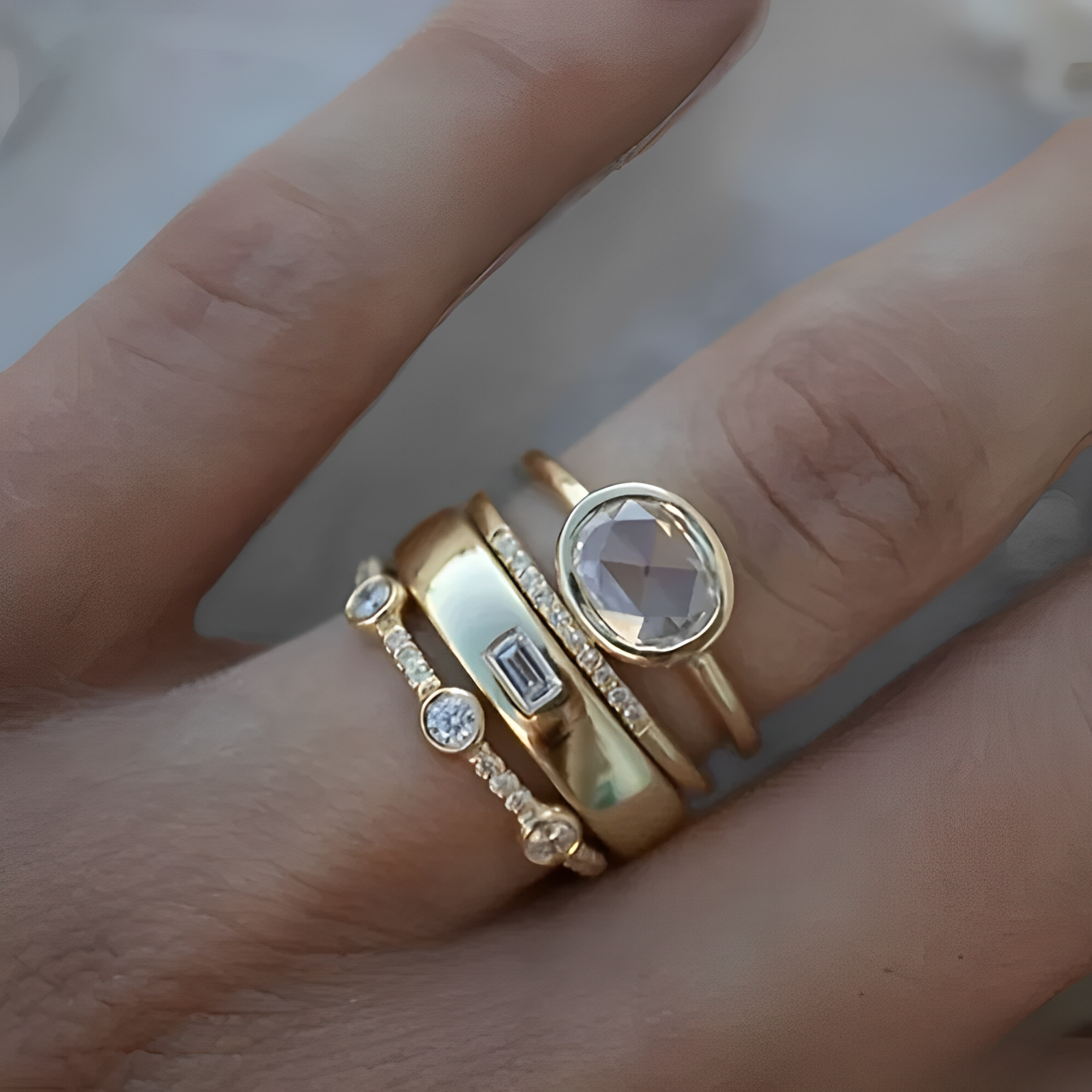 Sylvie – Set Vintage-Ringe in Gold mit Zirkonia
