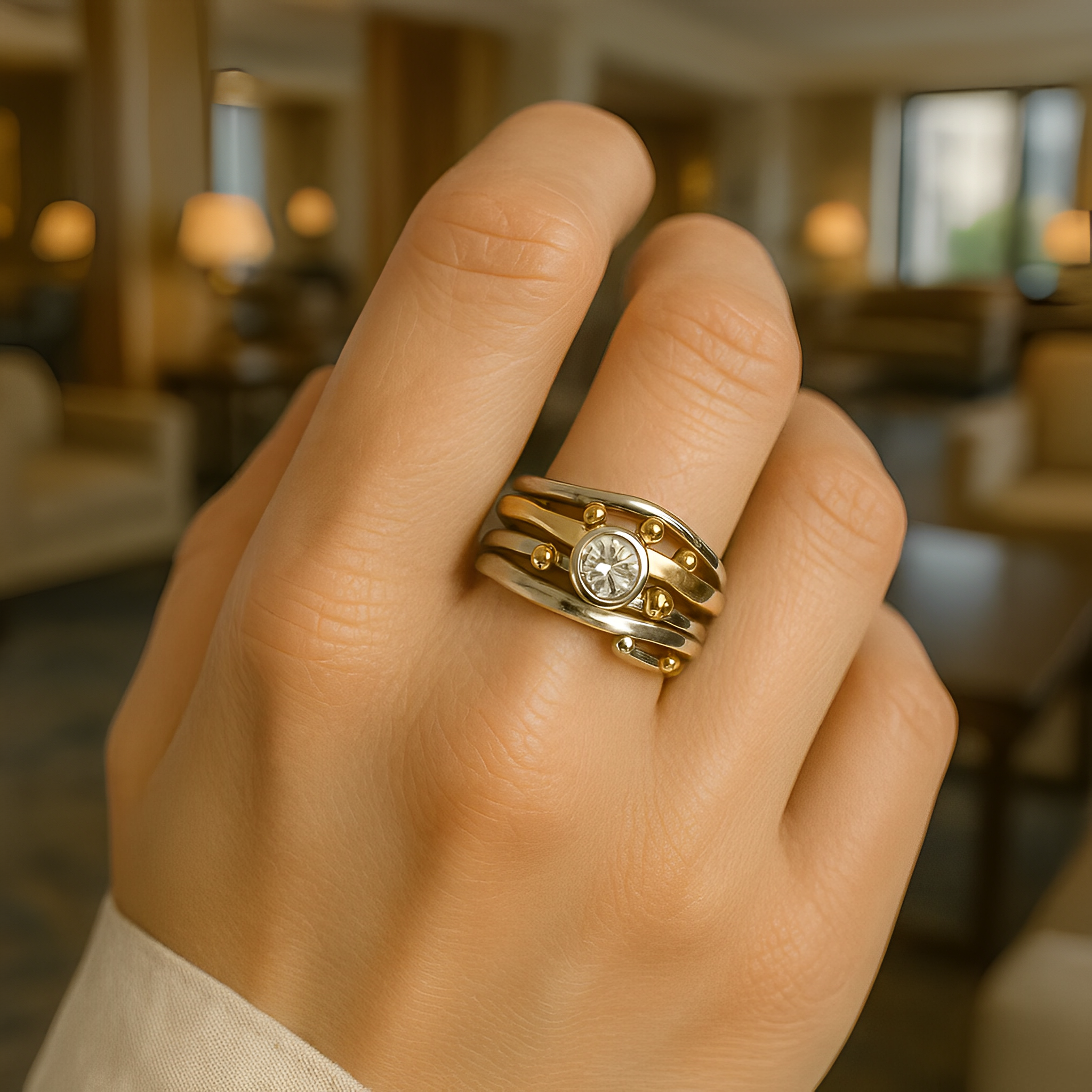 Dalia – Vintage Goldener Ring mit Eingefasstem Zirkonia