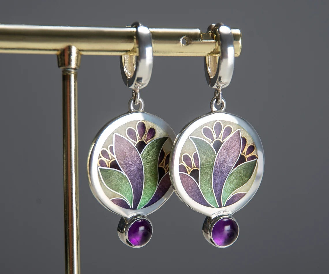 Lorna – Boho-Ohrringe mit lila Kristallen in Sterlingsilber