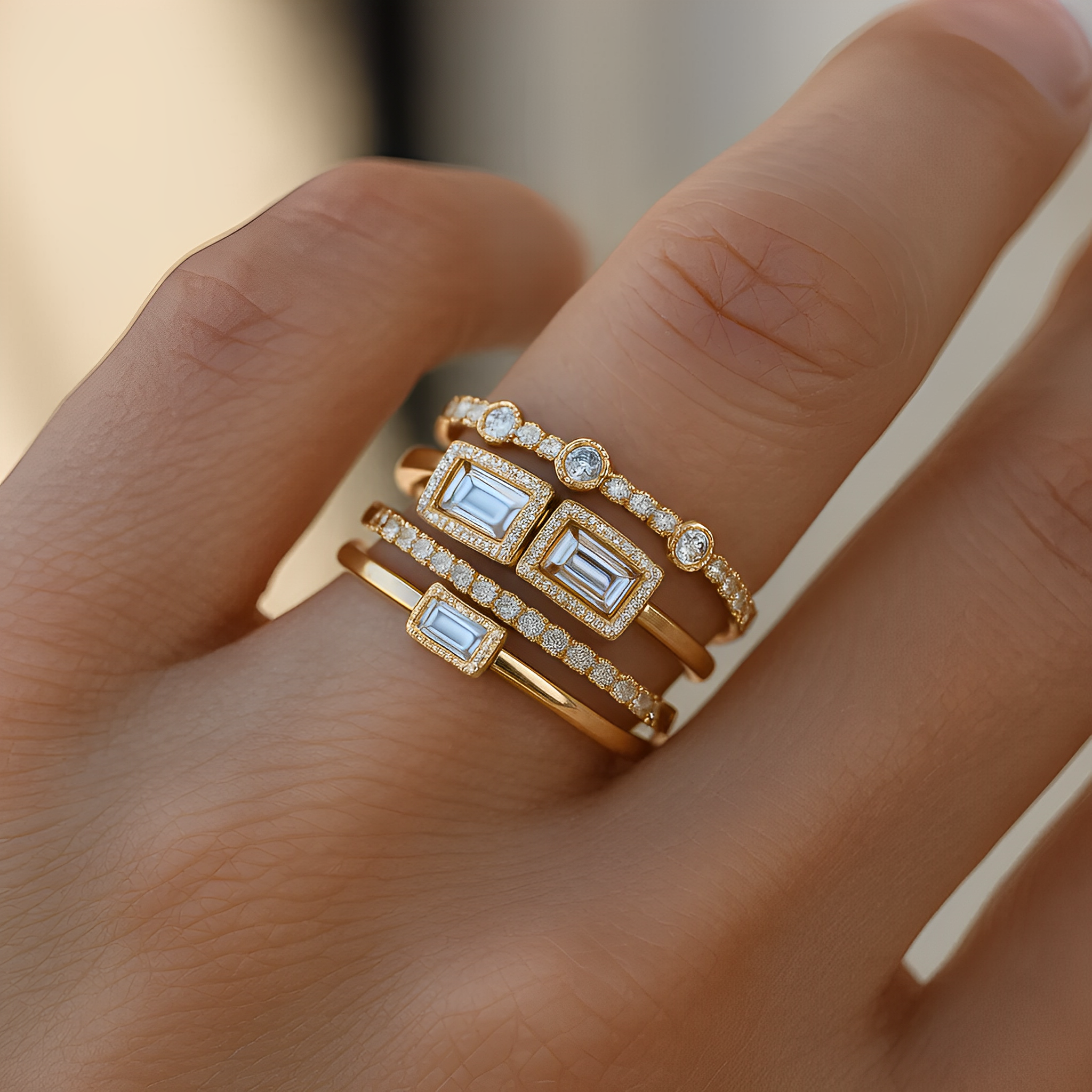 Dalina – Set von Vintage-Ringen Gold mit Zirkonia