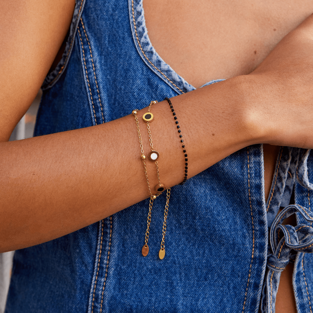 Nyra – Armband Onyx und Weißer Stein